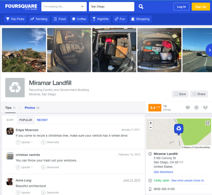 Screenshot of a Foursquare Business profile and Foursquare Business Reviews API